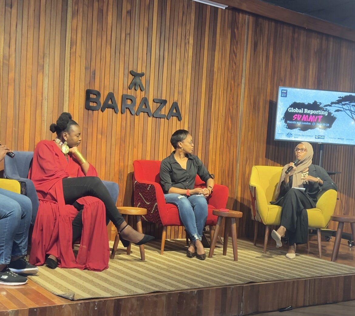 Hindaxikma's tweet photo. Thrilled to attend #GlobalReporting Summit and join panel discussing women in media leadership. Inspiring talk on driving change when women take charge in newsrooms, with @melmbugua @anyikowoko 😍

@onewm @AusHCKenya  @BarazaLab 
@MediaBilan 

#WomenInMedia https://t.co/uqYlmLJrgi