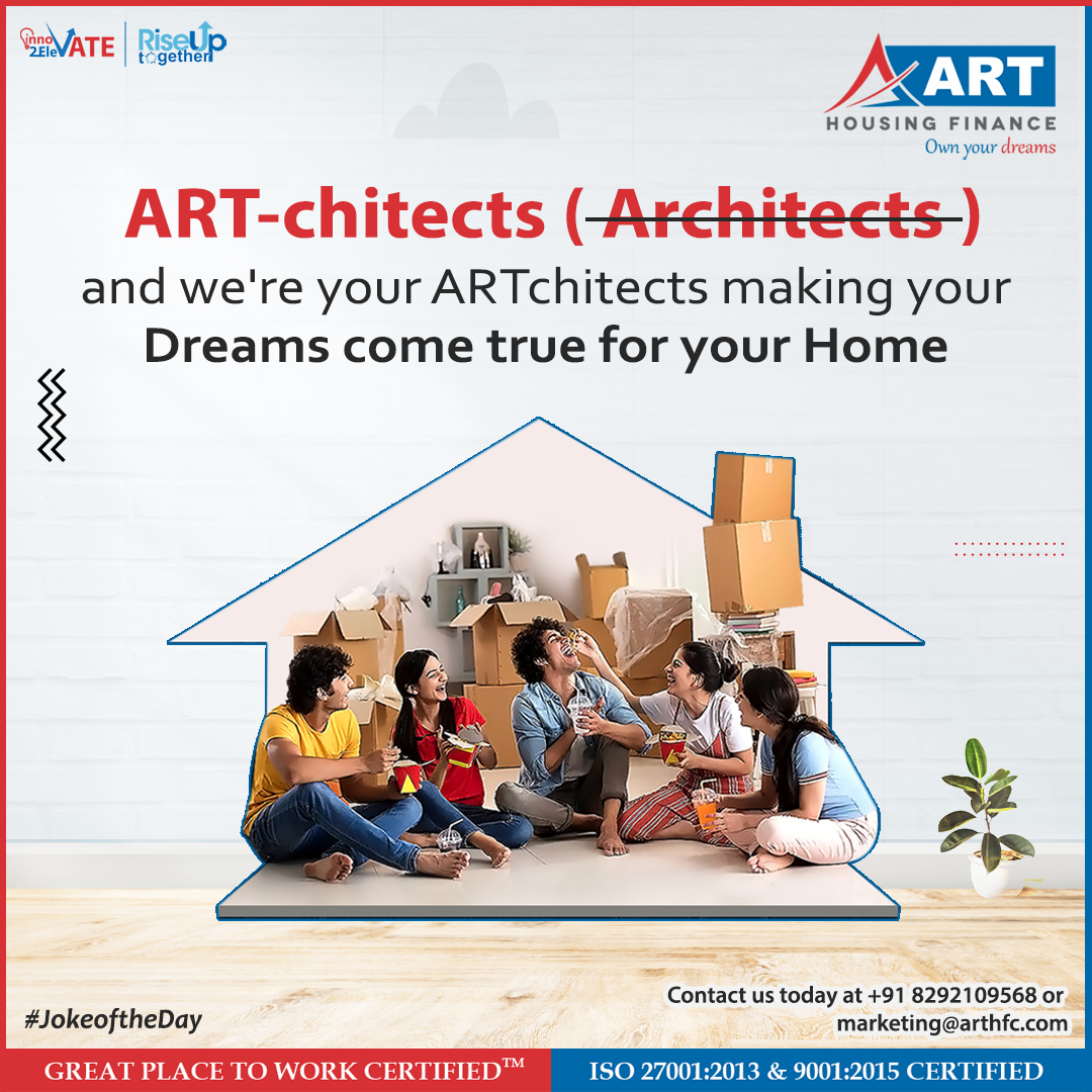 ARTHousingFin's tweet photo. We stand by you &amp; we're your trusted companion in achieving your dreams of owning a home 🏠🏠
-
#home #architect #homeloan #dreamhome #loan #friends #newhome #ghar #ARTHousingFinance #jokeoftheday https://t.co/WWEufYCWhS