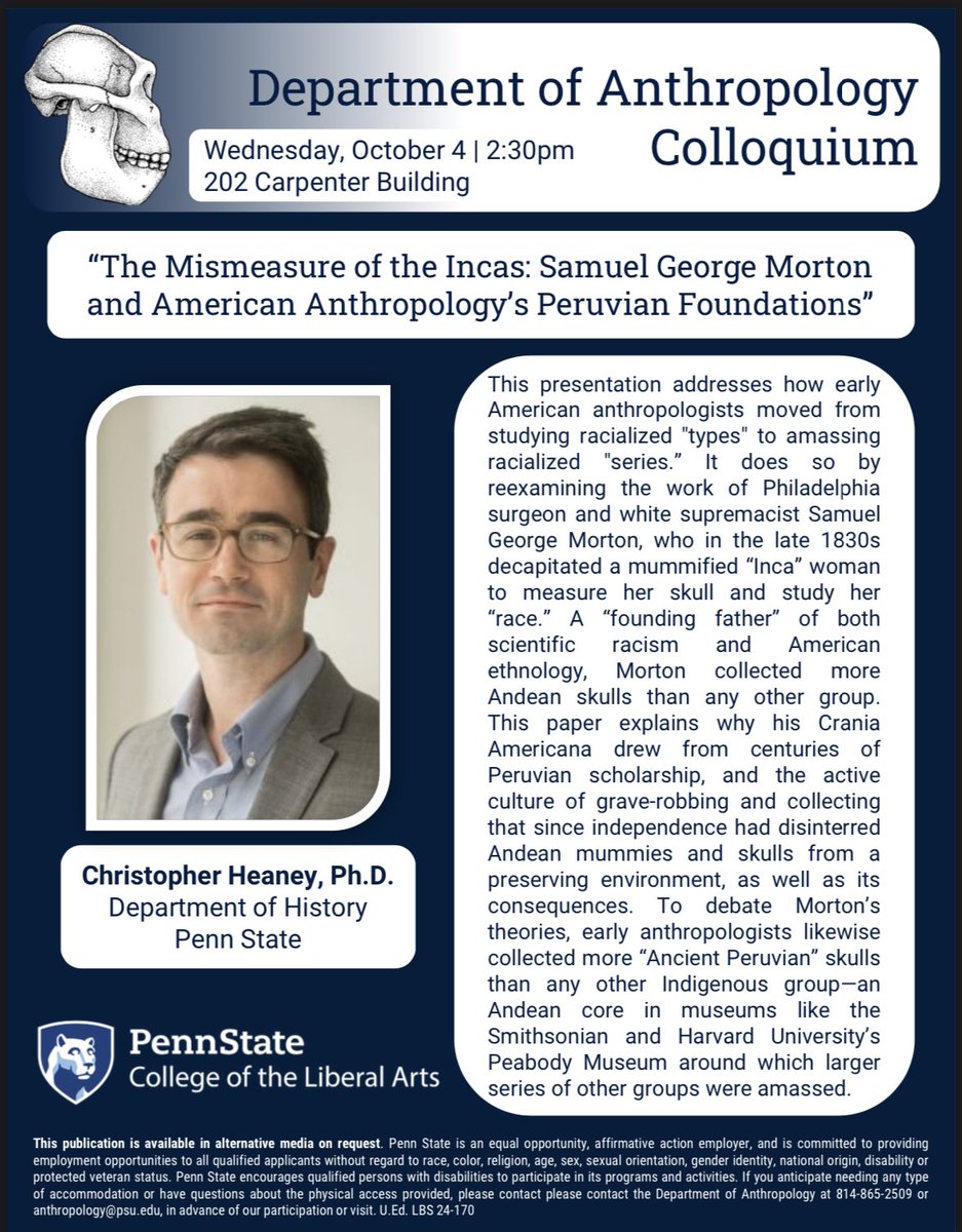 🚨 Next week we have our first colloquium guest of the semester. All are welcome, join us! #anthropology #history #archaeology #bioanth