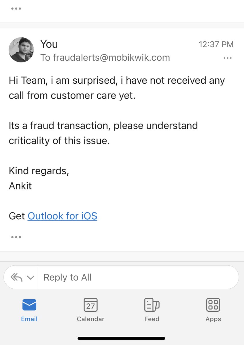 AnkitKu74829142's tweet photo. @MobiKwikSWAT @MobiKwikSWAT please see, even after 3 email with urgency, no response from your team. https://t.co/WU88qt21iS