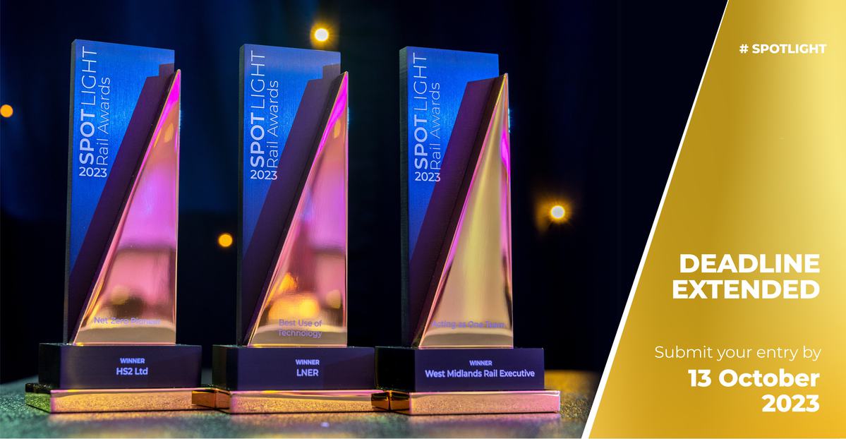 SpotlightRail's tweet photo. The deadline for the SPOTLIGHT Rail Awards has been extended to 𝟏𝟑 𝐎𝐜𝐭𝐨𝐛𝐞𝐫! ⏰💫

🏆 With 18 categories to choose from, there's no better time to showcase your rail achievements. 

🔗 Don't wait – submit your entry today: https://t.co/vAhbxPkryE

#SPOTLIGHT #Rail https://t.co/HLasBJ6FAa
