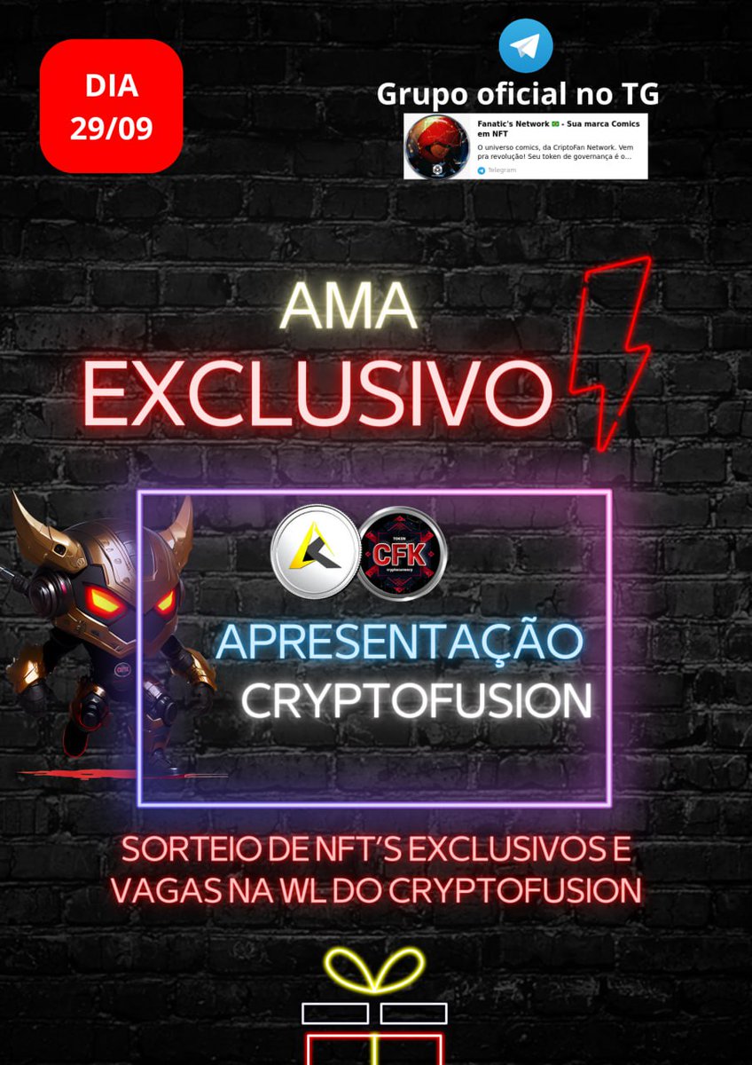 CriptofanD's tweet photo. Day 29/09 AMA exclusive, CryptoFusion presentation, exclusive NFT ́S draws, vacancies in the CryptoFusion WL.

Telegram
https://t.co/CNv35vo3uc https://t.co/P2zfDb8Sfs