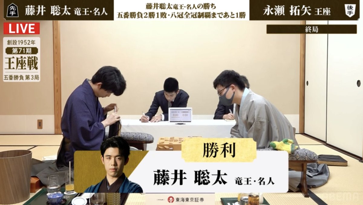 6shogi's tweet photo. 藤井聡太ー永瀬戦、81手目で後手投了 https://t.co/v8xE4qy2mq #shogi #ouzasen https://t.co/Wbup6gVjvQ