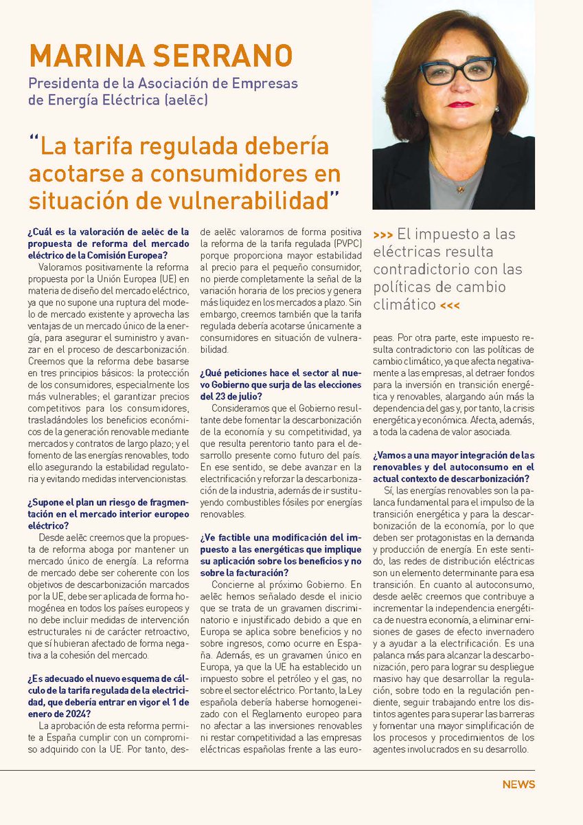 Muy interesante entrevista a Marina Serrano,  Presidenta de la Asociación de Empresas de Energía Eléctrica (aelēc) x.com/aelec_es?lang=… en la BELLAVISTANEWS bellavistalegal.eu/wp-content/upl…