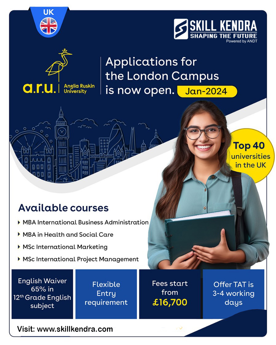 SkillKendra's tweet photo. 📚 Exciting News from Anglia Ruskin University! 🌟

📆 Applications for the Jan-2024 intake at our London Campus are officially OPEN! 🎓

Visit https://t.co/0hVv5eHSel for more info
call +919205363764 #CareerGoals #GlobalEducation #StudentLife #InternationalStudents #SKILLKENDRA https://t.co/wHNKJ7ICVm