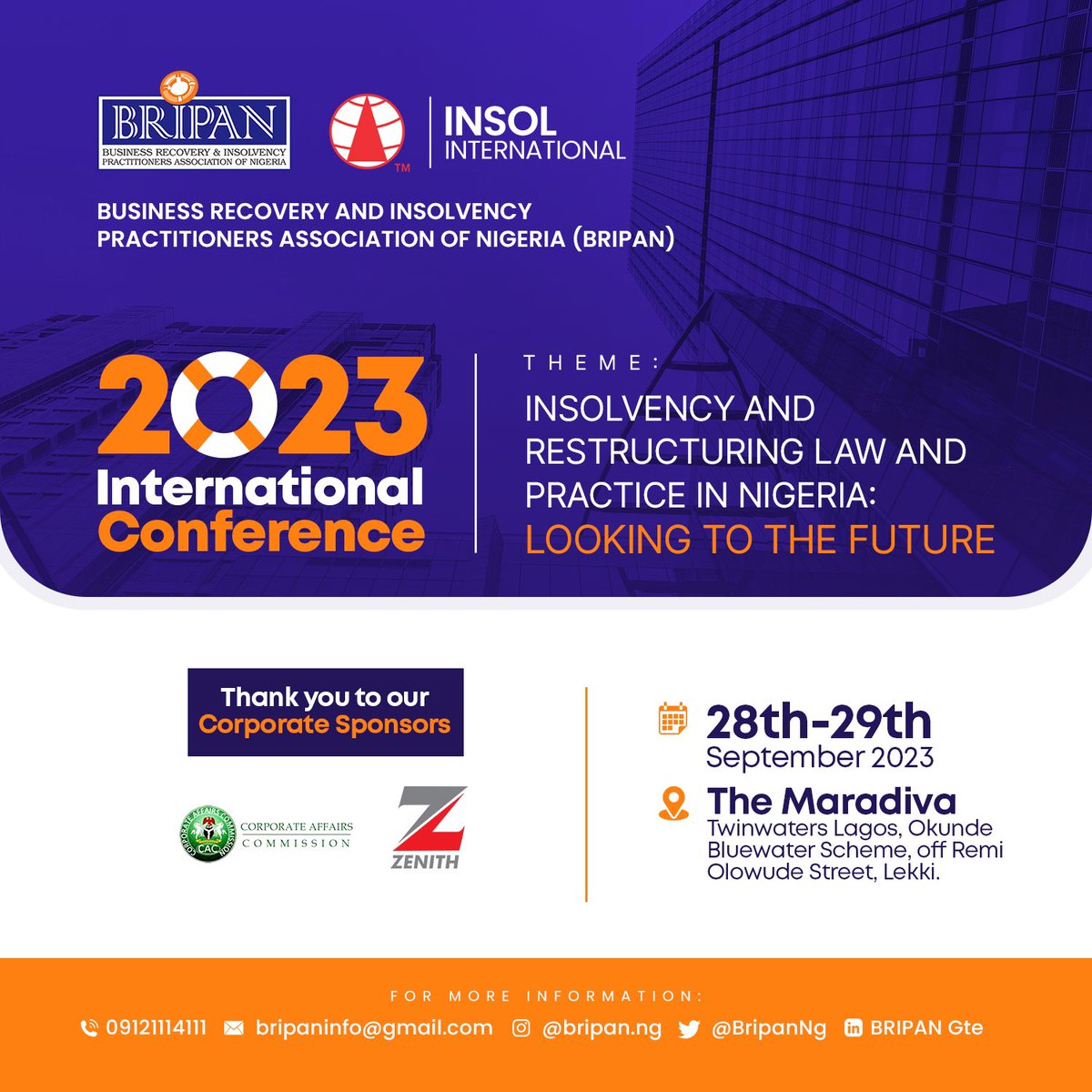 Counting down the days until our amazing event!
Huge thanks to our corporate sponsors @corporateaffairsc <a href="/zenithbankplc/">Zenith Bank PLC</a> for making it all possible. Stay tuned for the incredible moments coming your way!
#bripan#businessrecovery #insolvency #restructuring #insolvencyandrestructing
