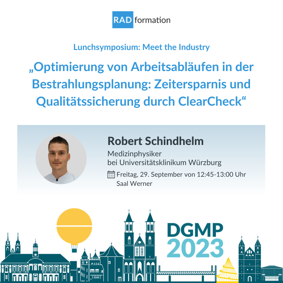 Radformation's tweet image. Wir freuen uns, bei #DGMP2023 in Magdeburg zu sein! Besuchen Sie uns am Stand 32, wo unser Team Ihnen die neuesten Funktionen und Updates unserer Suite von Automatisierungstools vorstellen wird.
@Uniklinikum_Wue
#medizinischephysik #medphys #radonc #strahlentherapie