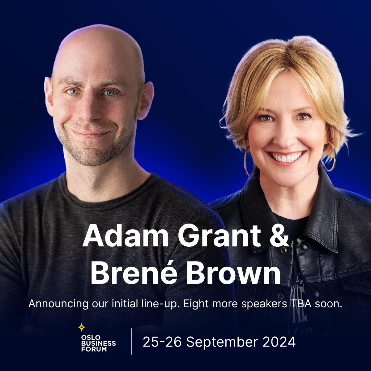 Oslo Business Forum (@obforum) on Twitter photo Breaking ‼️
Adam Grant AND Brené Brown to Oslo Business Forum 2024! 🔥 
They make up the initial line-up; 8 more speakers to be announced consecutively.  
Oslo Business Forum 2024 will be THE leadership event of the year. 🚀
Learn more:
👉 obforum.com/2024 🎟️ Breaking ‼️
Adam Grant AND Brené Brown to Oslo Business Forum 2024! 🔥 
They make up the initial line-up; 8 more speakers to be announced consecutively.  
Oslo Business Forum 2024 will be THE leadership event of the year. 🚀
Learn more:
👉 obforum.com/2024 🎟️
