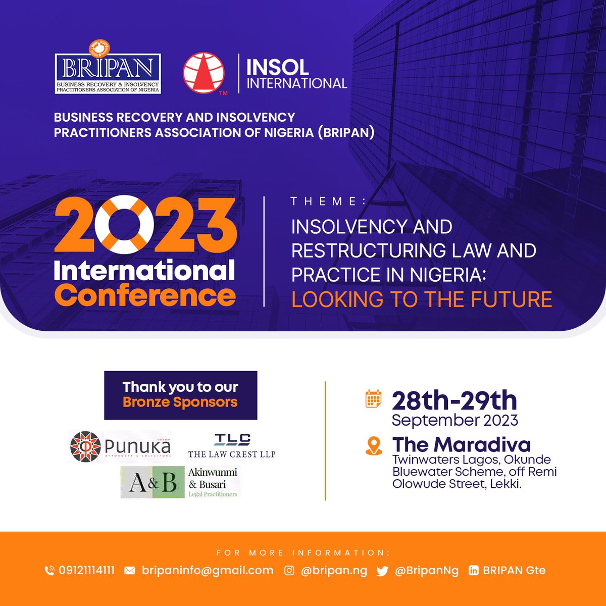 Counting down the days until our amazing event!
Huge thanks to our bronze sponsors
@akinwunmiandbusari @thelawcrestlIp <a href="/punukaattorneys/">PUNUKA Attorneys & Solicitors</a> for making it all possible. Stay tuned for the incredible moments coming your way!
#businessrecovery #insolvency #restructuring #bripan