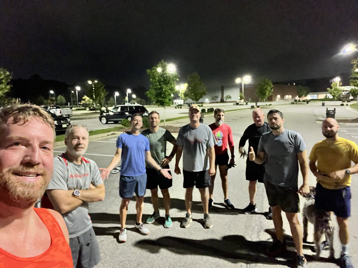 9PAX and a 🐕 slayed The Beast at Schoolhouse this AM. 6 rounds of 6 stations doing 6 reps at each station. 👿 Moseyed to a parking lot where music🎶was supplied by Burn Bootcamp.  Probably awkward looks too. Partner work for Mary at stops on the return trip.