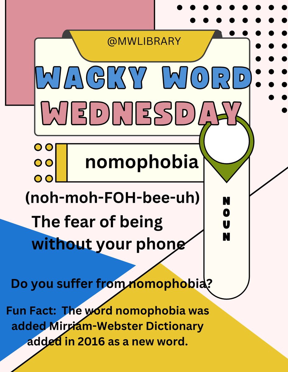 Wacky Word Wednesday...how many of you suffer from nomophobia? <a href="/HiltonCSD/">Hilton CSD</a>
