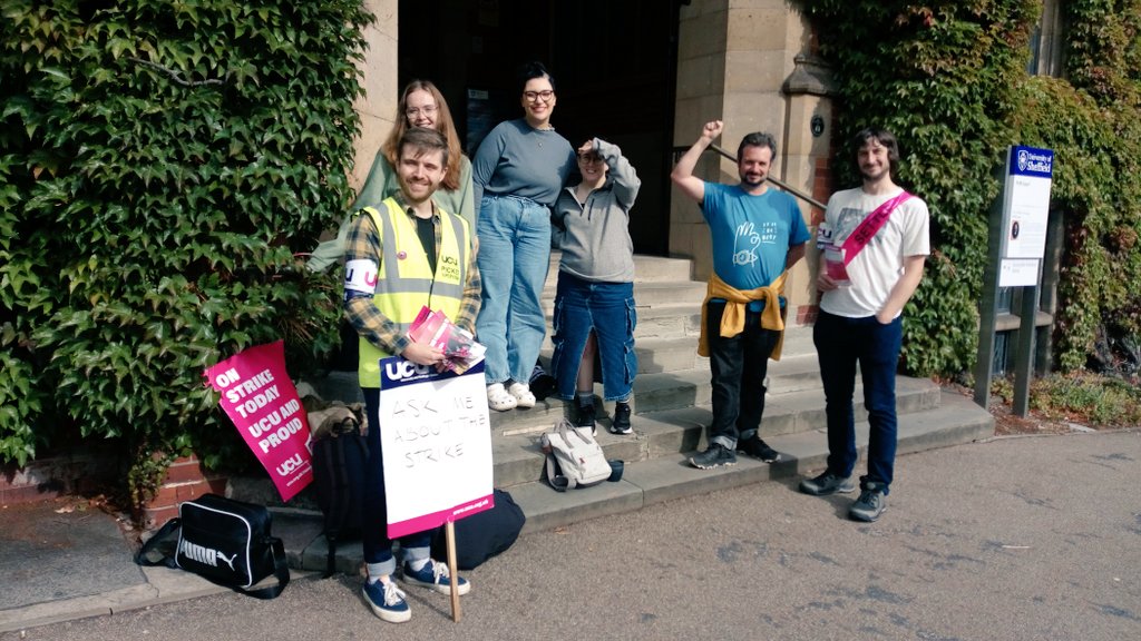 sheffielducu's tweet photo. Our members outside Firth Court home of @sheffielduni management. If only they would come out and meet us. We want to #SettleTheDispute #ucuRISING https://t.co/u8BLKJHIvZ
