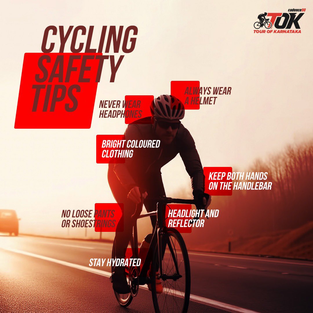 TourOfKarnataka's tweet photo. Bike riding is so fun any time of the year! Here are a few safety tips to ensure a safe and joyous ride!
Comment down below and tell us any additional cycling tips you know!
.
.
#Tourofkarnataka #TOK8 #Cycling #Cadence90 #Ride #Cycles #Hills #lloveriding #Hills #Adrenaline https://t.co/I6lSsOiw7o