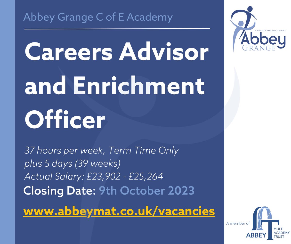 We have a new vacancy for a Careers Advisor and Enrichment Officer, if you or someone you know may be interested, please click on the link below for more information. abbeymat.co.uk/vacancies