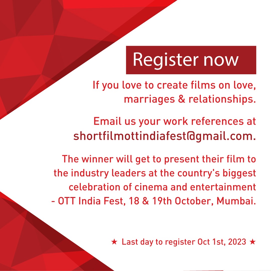 Bollyhungama's tweet photo. Calling all content creators!
OTT India Fest is opening doors for budding filmmakers to come and share their stories with the world on Oct 18th, 2023 in Mumbai.
#Hungama #ContestAlert #BharatMatrimony #OTTFest #Filmmaking @bharatmatrimony https://t.co/odehOMo8KP