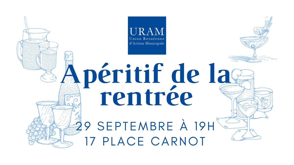 ⏳Parlons du futur de <a href="/Rosny_sous_Bois/">Rosny-sous-Bois</a> ! Échangeons et bâtissons ensemble le projet qui fera la différence pour l'avenir de notre ville.
🤝 Retrouvons-nous à l'apéritif de rentrée
🗓️ RDV le 29/09 à 19h
📍 17 place Carnot
🎟️ Ouvert à toutes et tous