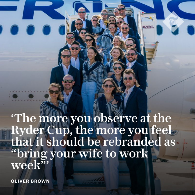 TelegraphSport's tweet photo. While sport is striving to empower women, Ryder Cup WAGs are paraded as trophies – it is tone-deaf and crass.

✍️@oliverbrown_tel

#TelegraphSport | #RyderCup2023