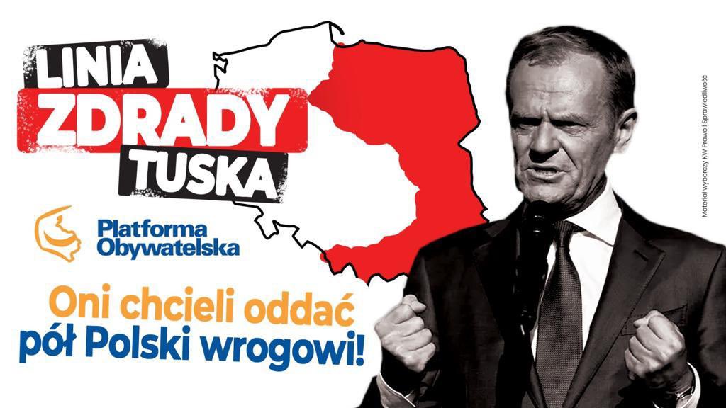 MorawieckiM's tweet photo. Tusk obraża i dzieli Polaków, a pół Polski chciał oddać wrogowi. 
Tylko @pisorgpl może go powstrzymać! 
#LiniaZdradyTuska https://t.co/TokAQWJK4N