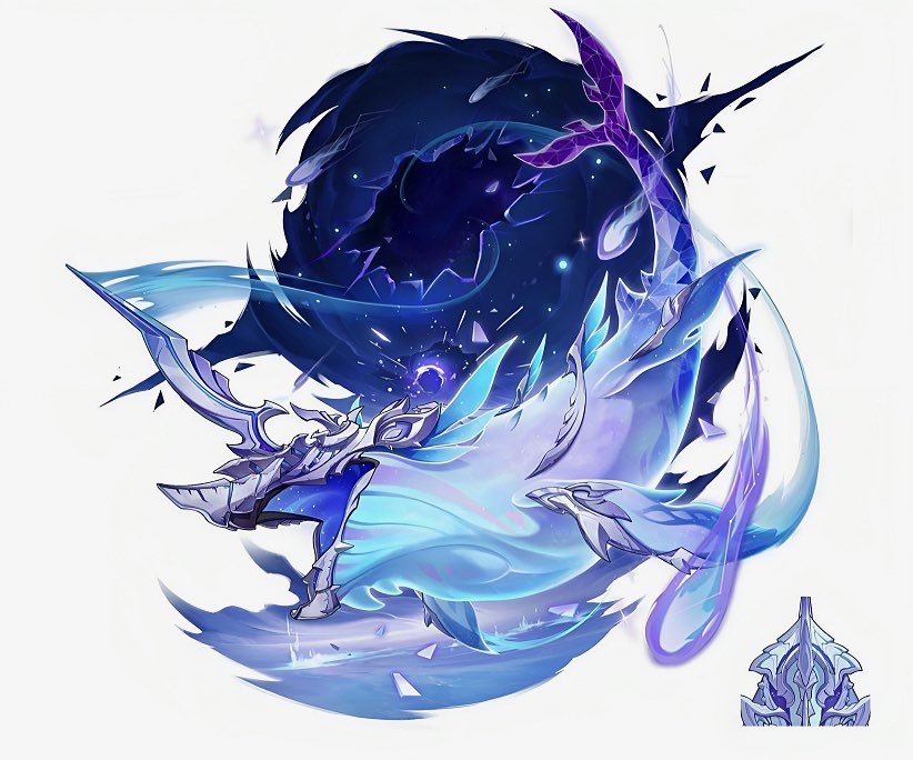 FUSHIGUR0's tweet photo. // 4.1 spoilers &amp; 4.2 leaks

Childe’s perspective in the primordial sea is the other side of the cracked sky in Neuvillette’s demo.

In the whale’s splash art, it’s breaking through a barrier— coming from a purple realm into a blue one, aka from Childe’s side to Neuvillette’s. https://t.co/DQXqWCL8Mr