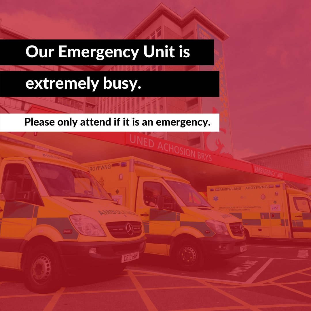 Our Emergency Unit is extremely busy which may mean longer waiting times. Please only attend if it is an emergency. If you think you need to be seen at EU, please continue to #PhoneFirst by calling 111. Unsure of your symptoms? Check them here: orlo.uk/vbQD0