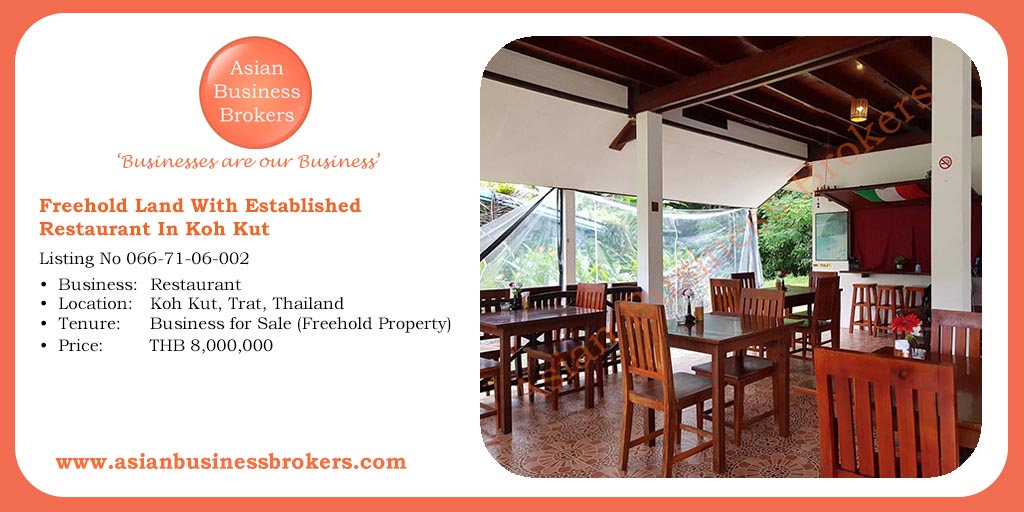 Freehold Land With Established Restaurant In Koh Kut
Listing No. 066-71-06-002
Price: THB 8,000,000
asianbusinessbrokers.com/thailand/prope…

#Restaurant #RestaurantforSale #FreeholdLandKohKut #FreeholdKohKut #KohKut #Trat #ขายที่ดินเกาะกูด #ขายร้านอาหาร #Thailand #Business #BusinessforSale #ABB