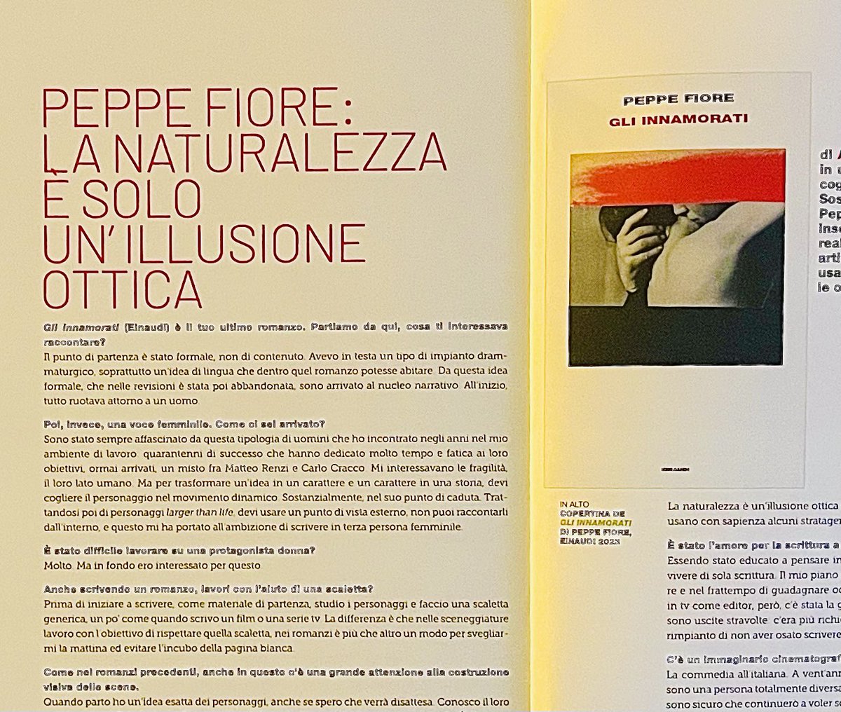 Su 'Otto e mezzo', la rivista di @Cinecitta, c'è una rubrica che interroga gli scrittori sul cinema e le serie tv. Sono partita da due autori che stimo per il talento e come persone. @peppe_fiore e @nadiaterranova mi hanno regalato l'autenticità, zero pose e tanto cuore. Grazie.