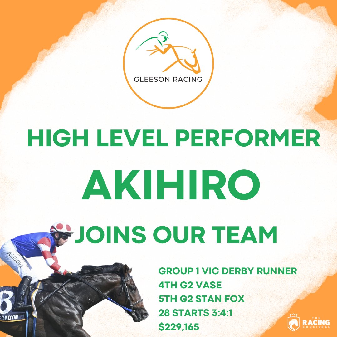 Jessica Gleeson Racing (@racing_gleeson) on Twitter photo Delighted to share that today I have secured an outstanding talent for our team
The Group performed AKIHIRO will be aimed at $100,000+ races across Vic & SA
I was able to secure the lightly raced 5yo for $27,500
All enquiries welcome
jessgleeson91@gmail.com
0467 878 976 Delighted to share that today I have secured an outstanding talent for our team
The Group performed AKIHIRO will be aimed at $100,000+ races across Vic & SA
I was able to secure the lightly raced 5yo for $27,500
All enquiries welcome
jessgleeson91@gmail.com
0467 878 976