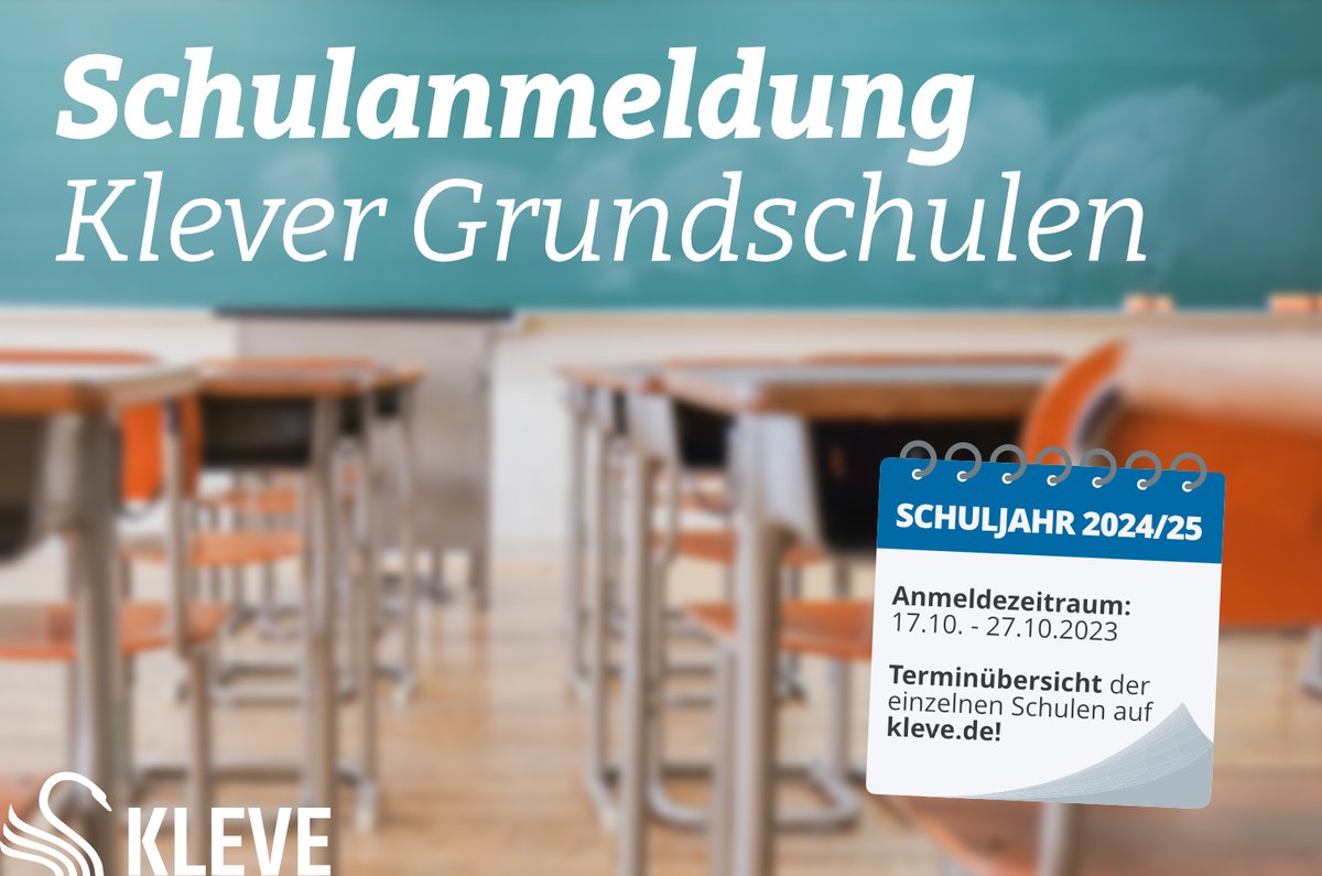 Mitte Oktober startet der Anmeldezeitraum zum Schuljahr 2024/25 an den Klever Grundschulen. Alle Termine der einzelnen Grundschulen und Infos zum Verfahren: kleve.de/stadt-kleve/ra…