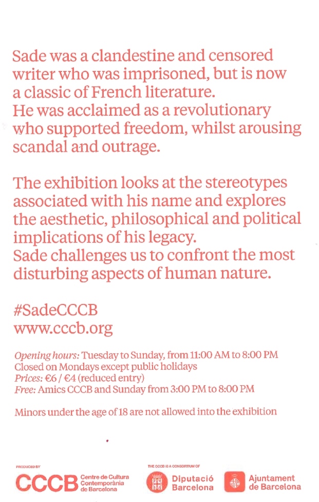 MasokoDiversity's tweet photo. Exhibition at the CCCB #Barcelona "SADE. Freedom or Evil" #DiversityandInclusion #SadeCCCB #history https://t.co/QMjCeddqJa