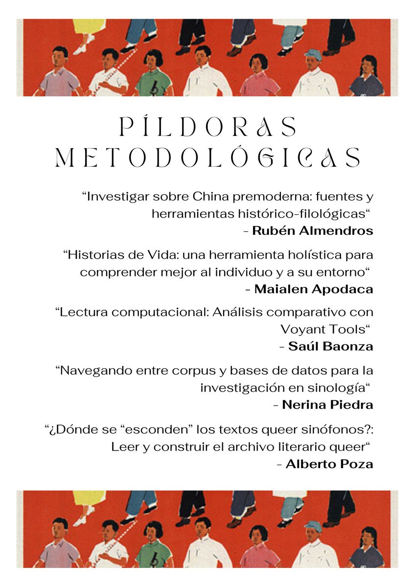 JSinologos's tweet photo. La segunda edición del #IISeJoS se cerrará con un nuevo formato: unas píldoras metodológicas a cargo de nuestros cinco ponentes (@ruben_almendros @Hendu_chi @saulbaonza @Nerina_laoshi @Albertop_p). ¡Venid a descubrir cómo llevan a cabo su investigación! https://t.co/QHev2bheLT