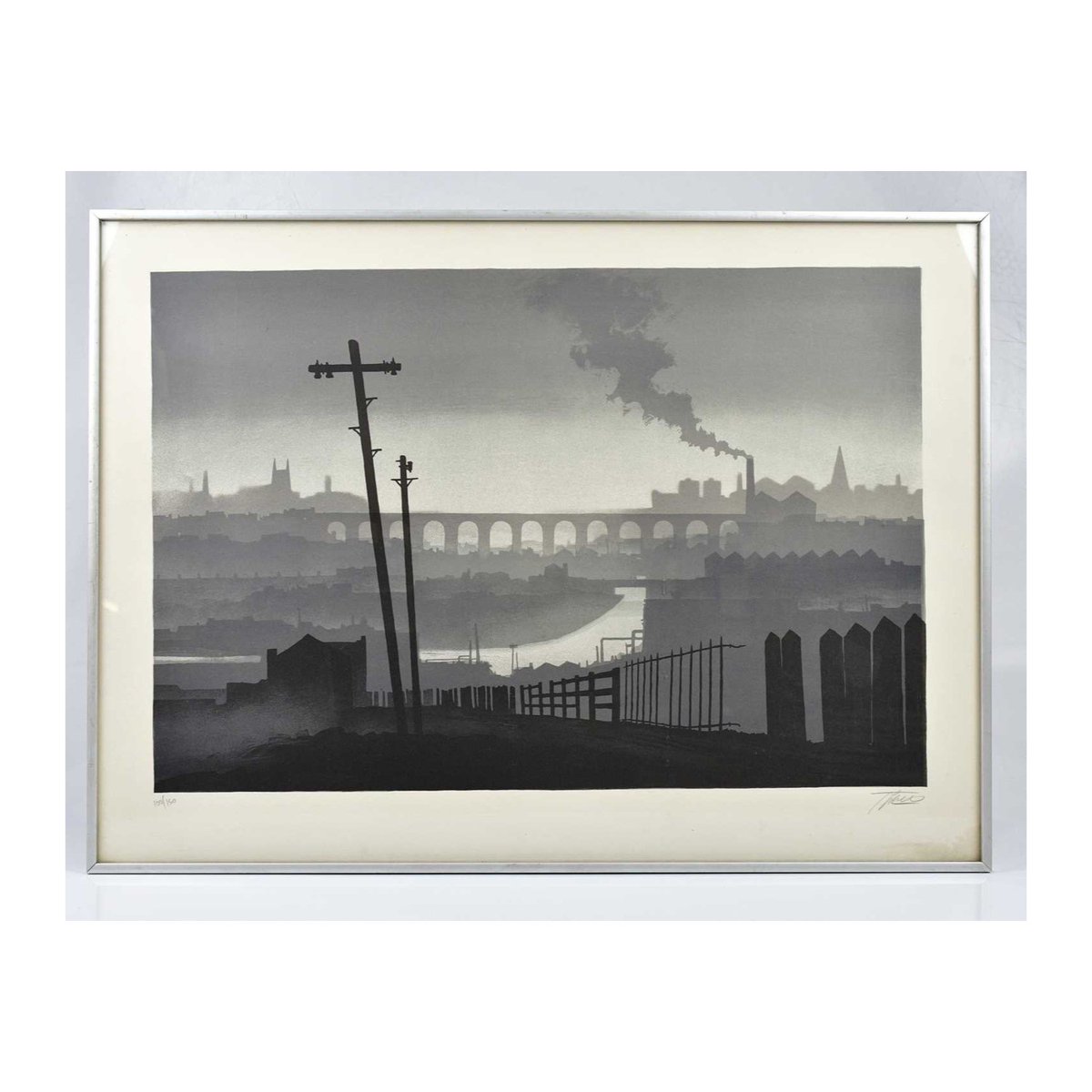 ~ Northern and Fine Art ~ The Cheshire Saleroom
Auction starts today at 10am.
Lot 23 ~ TREVOR GRIMSHAW (1947-2001); pencil signed lithograph, 'The Viaduct', signed, no. 100/150, 55 x 76cm, framed. Estimate £400 - £600
@apauctioneers 
#trevorgrimshaw bit.ly/463TRbP
