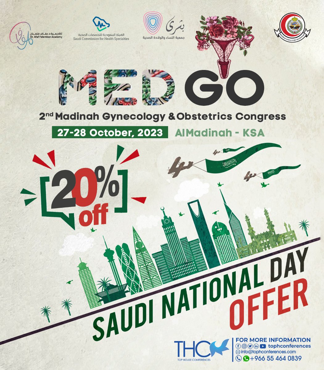 MedGoSA's tweet image. 🚀 It's your final chance! The clock is ticking on our 20% discount offer for the

"Madinah international Gynecology &amp;amp; Obstetrics Conference".

Expand your horizon, Elevate your medical knowledge and be part of groundbreaking discussions.

Register NOW👇
secure.telr.com/gateway/ql/TOP…