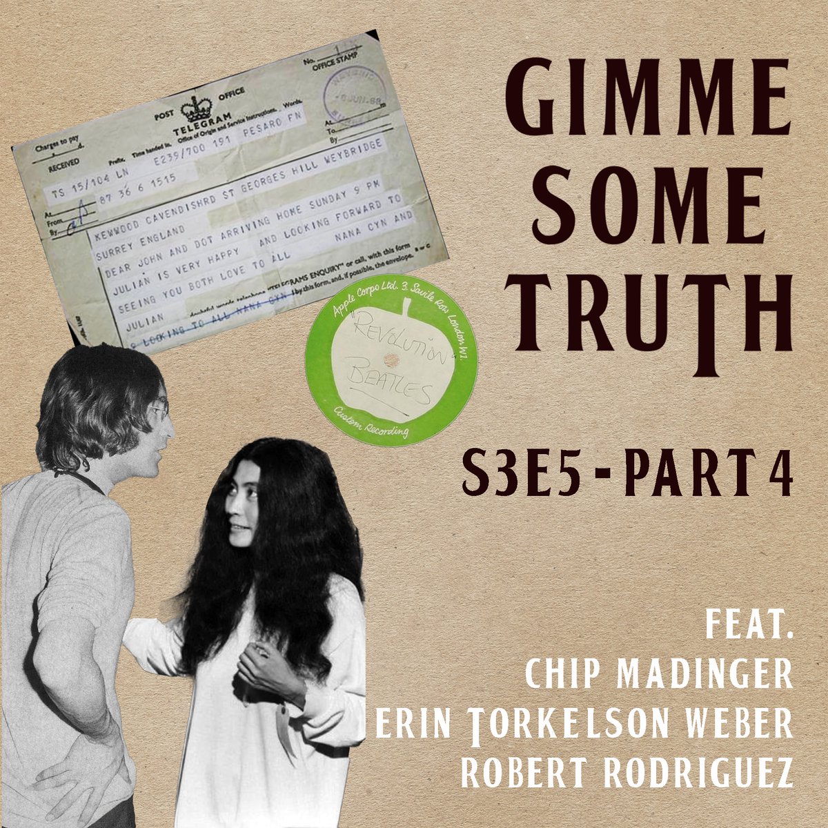 In this season's final analysis of Yoko's 4 June 1968 audio diary, @lennonology_, Erin Torkelson Weber, @SATBshow and I discuss our final thoughts and takeaways as Yoko worries about Cynthia's return and John wraps up work on 'Revolution' for the day. gimmesometruth.podbean.com/page/3/