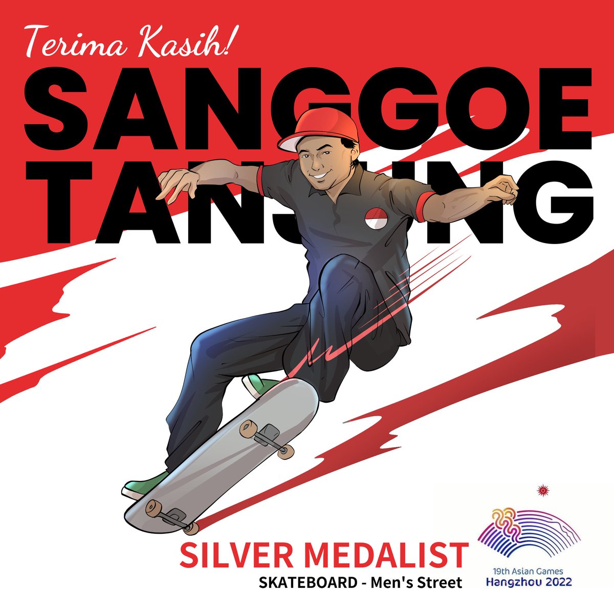 Terima Kasih Sanggoe Dharma Tanjung!

Medali perak cabor skateboard nomor Men’s Street Asian Games.

#AsianGames 
#IndonesiaJuara
#BreakingNews
#Skateboard