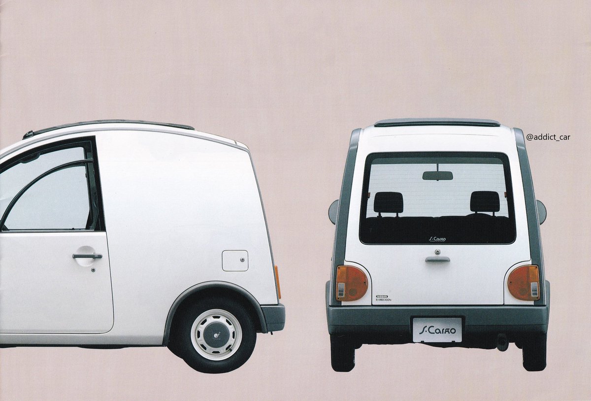 addict_car's tweet photo. One of Nissan's legendary limited production, retro-inspired 'Pike Factory' models for the Japanese market, the 1989 S-Cargo deployed a snail pun for its name, which in turn also playfully underlined a certain degree of inspiration from the Citroën 2CV van. #carbrochure #Nissan https://t.co/o2QDmpjNsT