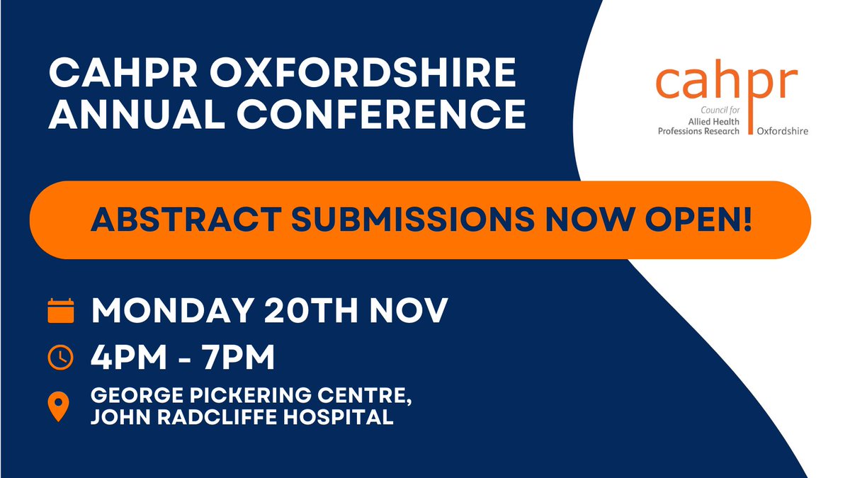 📢Reminder that abstract submissions for CAHPR Oxfordshire Annual Conference close in one week!📢 Don’t miss this opportunity to present your research, we would love to hear from you! 📬Submit now: forms.office.com/e/ic1T72xGfx #AHP #CAHPRox23
