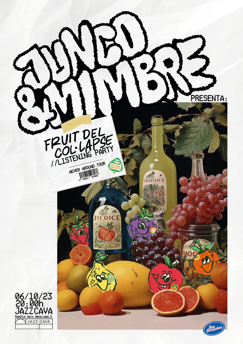 Hidden Track Records (@hiddentrackbcn) on Twitter photo 👂🏼🍇🍓 La Listening Party de ‘Fruit del Col·lapse’ i la festa de comiat (🥲) de <a href="/juncoymimbre/">JUNCOYMIMBRE</a> seran divendres 6 d’octubre a la <a href="/jazzcava/">La Jazz Cava</a> de Vic 🏡
Entrada lliure! 👂🏼🍇🍓 La Listening Party de ‘Fruit del Col·lapse’ i la festa de comiat (🥲) de <a href="/juncoymimbre/">JUNCOYMIMBRE</a> seran divendres 6 d’octubre a la <a href="/jazzcava/">La Jazz Cava</a> de Vic 🏡
Entrada lliure!