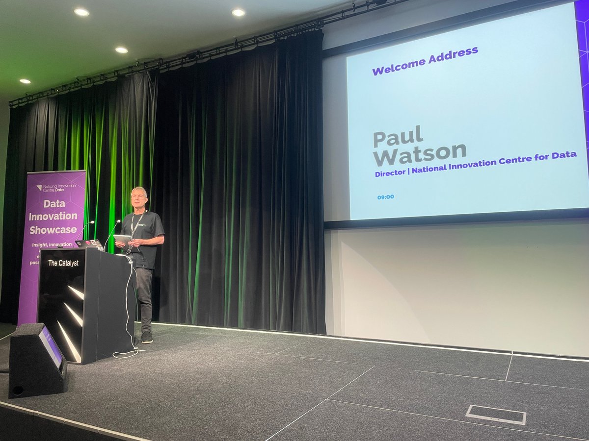 We’ve just been welcomed to the conference by @PaulWatsonNcl, Director here at the National Innovation Centre for Data. Paul talked about what we do here, our wonderful venue @TheCatalystUK and what we can expect over the next couple of days.