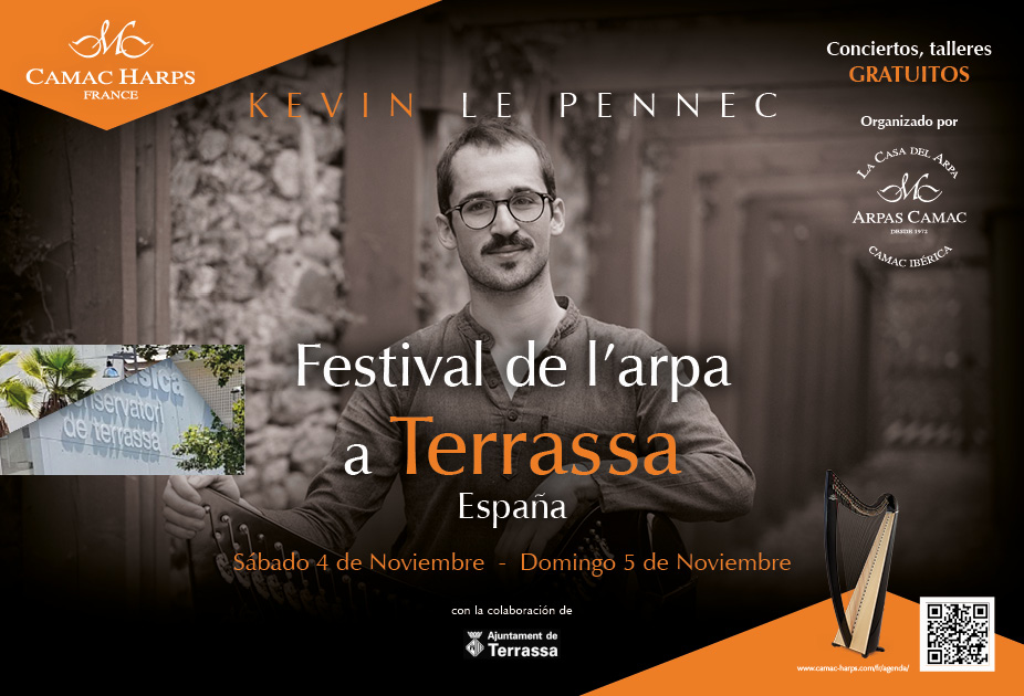 Terrassa will play host to the wonderful Kevin Le Pennec ✨harpist, singer &amp;composer, his performances are unforgettable.  🎶
-
For registration, information or free regulation for your Camac harp, email alexander.granados@camac-harps.com