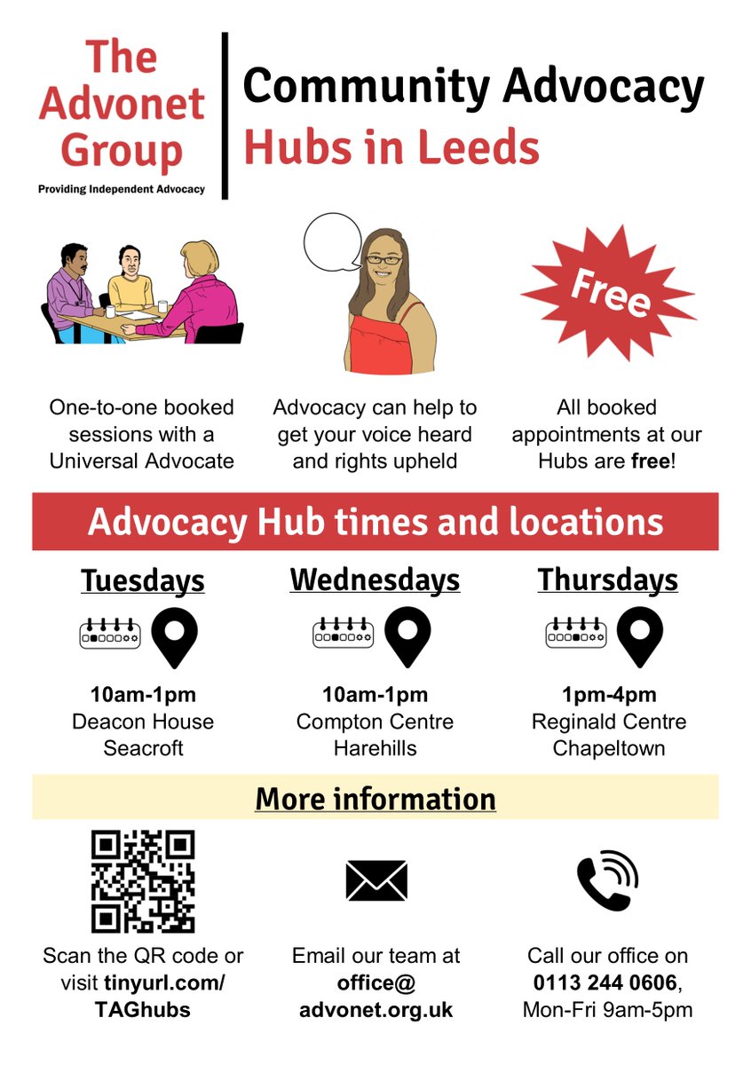 Every Wednesday from 10am-1pm, our Community #Advocacy team are at @ComptonCentre to run one of their Hub sessions! More information on what we can do to help you be heard and get your rights upheld at the Hubs is here: advonet.org.uk/services/commu…