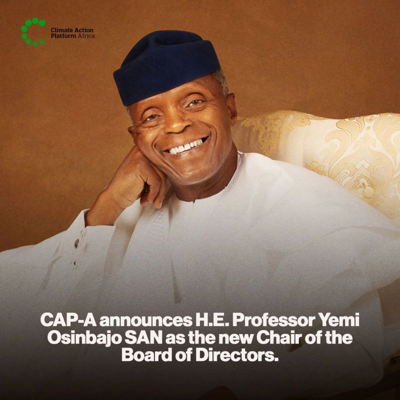 OlumideIDOWU's tweet image. 📢 Exciting news! CAP-A proudly appoints H.E. @ProfOsinbajo SAN as the visionary leader and Chair of the Board of Directors. 🎉 With his expertise and passion, we're about to witness groundbreaking advancements in the industry. 🚀 #CAPA #NewChair #LeadershipGoals #ClimateAction