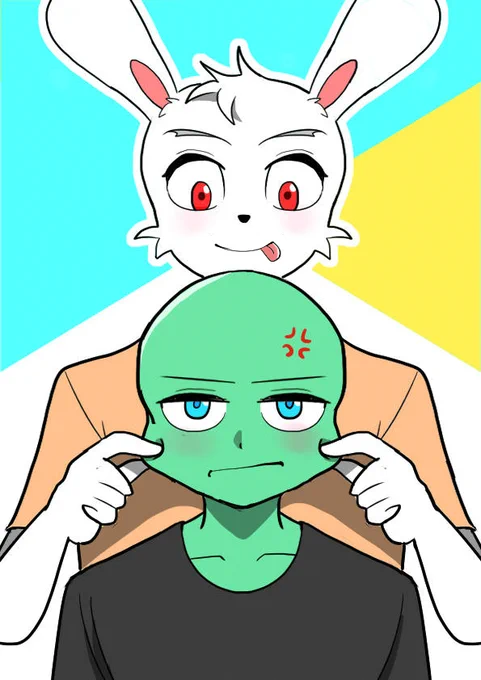 息抜きにうさかめイラストカズヤ君ほっぺむにゅ～される ※様のトレス素材お借りしてます#創作BL #イラスト #うさぎとかめ 