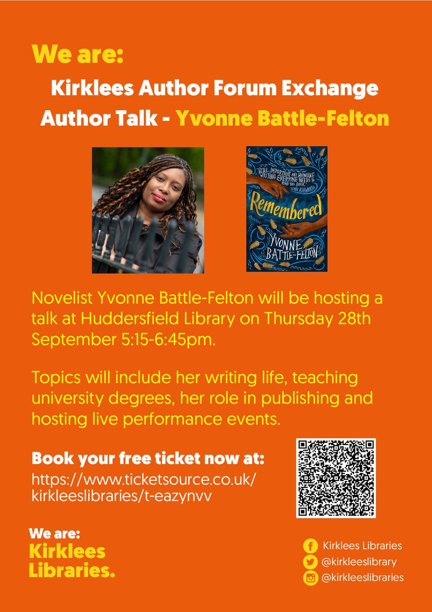 The next KAFE event will be happening tomorrow 5:15-6:45pm at the new #Huddersfield #Library. It will be an Author Talk involving the multi-talented @YBattleFelton. If you'd like to attend, please book your free ticket today... ticketsource.co.uk/kirkleeslibrar…