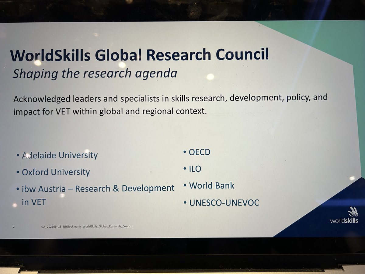 Our Head of School, @SusanJamesRelly, @UniofAdelaide is a founding member of the WorldSkills Global Research Council speaking today about the @WorldSkills research agenda at the General assembly in Dublin