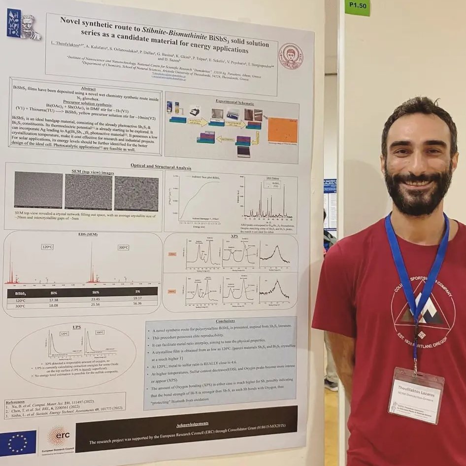 lab_fair's tweet photo. Our PhD student, Lazaros Theofylaktos, proudly presented his first results on the novel synthesis of a state-of-the-art #chalcogenide material for #energyapplications at the 37th Panhellenic Conference of Solid State Physics and #MaterialScience, which was held at Thessaloniki. https://t.co/NkjmgQgP0e