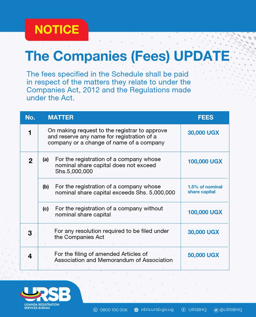 📢 Important Announcement 📢

We want to inform you that our fee structure has recently been updated due to a statutory instrument signed by the Minister of <a href="/MoJCA_UG/">Ministry of Justice and Constitutional Affairs</a>. 

These changes may impact the rates for our services. Stay tuned for details.