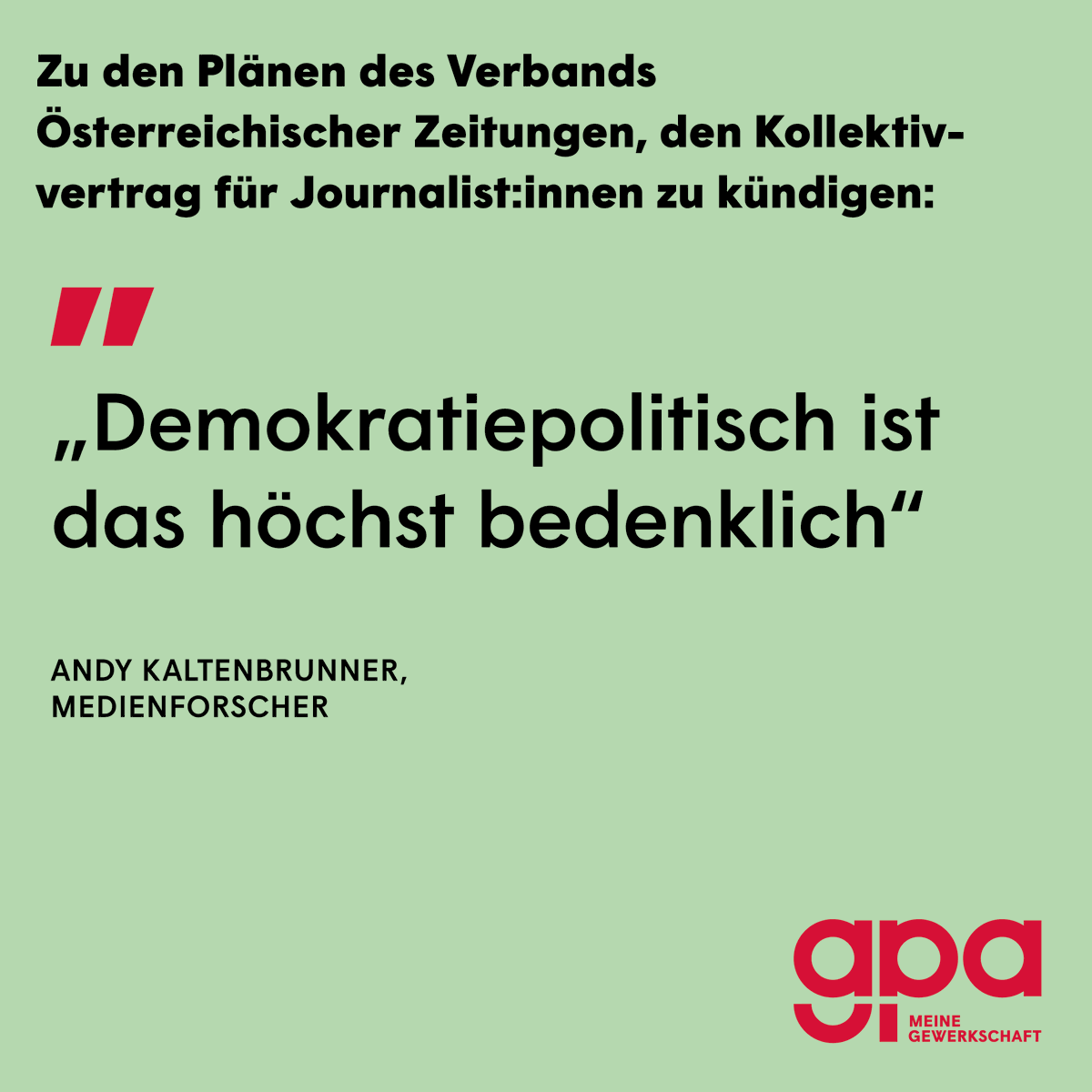 GewerkschaftGPA's tweet image. Der Medienforscher @KaltenbrunnerA im heutigen @oe1 Morgenjournal zu den Plänen des @VOeZeitungen,  den Kollektivvertrag für Journalist:innen aufzukündigen. Das hörenswerte Interview über den Zustand der österreichischen Medienlandschaft ▶️ oe1.orf.at/player/2023092…
