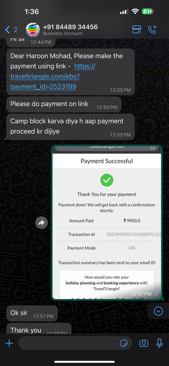 iosharoon's tweet photo. Alert! Travel Triangle Scam! After paying 40% upfront for a Rishikesh trip, they changed the plan and blocked me. Zero customer support. Avoid them!  Booking id  11104633 #TravelTriangleScam https://t.co/aXYNDHNoAd