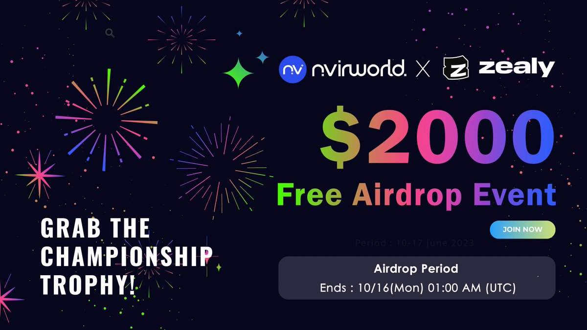 NvirWorld's tweet image. 🎉 Join the @NvirWorld  X @zealy_io  Second  Airdrop Event! 🎉

🏆 Win a share of 2,000 USDT in Airdrops for 100 lucky winners!

✅ As of 09:00 AM every Wednesday (UTC): NvirWorld Twitter post retweets &amp;amp; likes 1 new mission
✅ As of 09:00 AM every Thursday (UTC): One new…