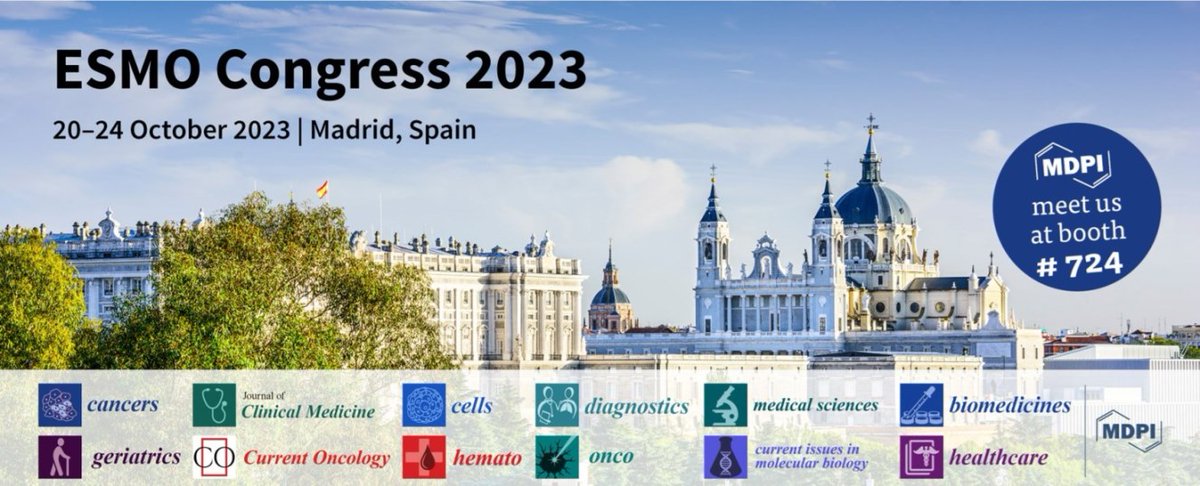 JCM MDPI (@jcm_mdpi) on Twitter photo #mdpijcm
📢Meet Us at the #ESMO23, Madrid, Spain
🗓️20-24 October 2023
📌Booth: #724
More info: mdpi.com/about/announce…
<a href="/MediPharma_MDPI/">MDPI Medicine & Pharmacology</a> <a href="/myESMO/">ESMO - Eur. Oncology</a> #oncology #mdpijcm
📢Meet Us at the #ESMO23, Madrid, Spain
🗓️20-24 October 2023
📌Booth: #724
More info: mdpi.com/about/announce…
<a href="/MediPharma_MDPI/">MDPI Medicine & Pharmacology</a> <a href="/myESMO/">ESMO - Eur. Oncology</a> #oncology